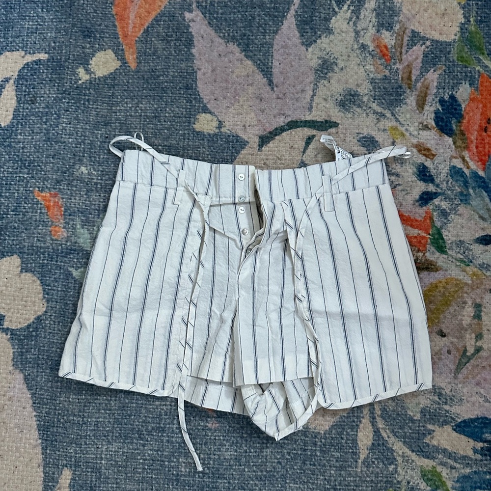 Zara White and Blue High Waist Shorts